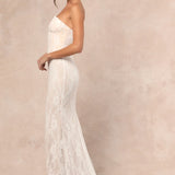 Valeria White Lace Strapless Bustier Maxi Dress