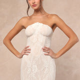 Valeria White Lace Strapless Bustier Maxi Dress