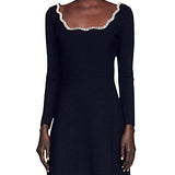 Black long-sleeve mini dress with crystal-embellished scalloped trim at neckline and hem — Sandro | Endless UAE
