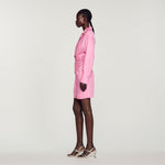 Pink wrap mini dress with button detail and long sleeves — Sandro | Endless UAE