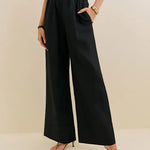 Black linen wide leg pants with elastic waistband and side pockets — Reformation | Endless UAE