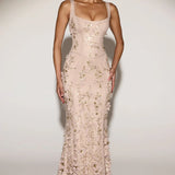 Vasanta Embellished Appliqué Soft-Scoop Corset Gown