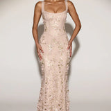 Vasanta Embellished Appliqué Soft-Scoop Corset Gown