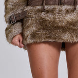 Raven Faux Fur & Leather Skirt