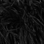 Black feather-trimmed devore dress with high neckline on model — Taller Marmo | Endless UAE