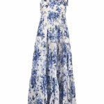 Blue and white floral print maxi dress with tie shoulder straps and tiered skirt — Zimmermann | Endless UAE