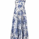 Blue and white floral print maxi dress with tie shoulder straps and tiered skirt — Zimmermann | Endless UAE