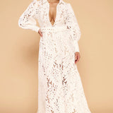 Ophelia Lace Maxi Dress in white with intricate cutout details and long sleeves — Derma Department | Endless UAE