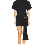 Black Martini Mini Dress with asymmetrical draped side panel and short sleeves — Lioness | Endless UAE