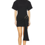Black Martini Mini Dress with asymmetrical draped side panel and short sleeves — Lioness | Endless UAE