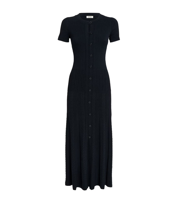 Black ribbed knit maxi dress with short sleeves and button front closure — Sandro | Endless UAE