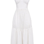 White broderie anglaise midi sundress with sweetheart neckline and tiered skirt — House of CB | Endless UAE