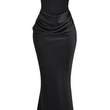 Persephone black strapless corset dress with ruched skirt — House of CB | Endless UAE