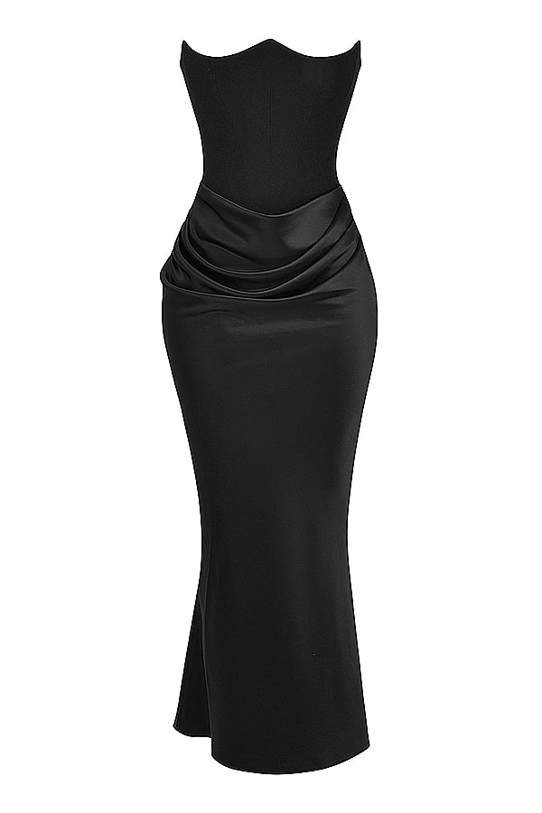 Persephone black strapless corset dress with ruched skirt — House of CB | Endless UAE