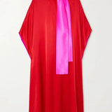 Red and magenta silk satin midi dress with matching accessories — Halpern | Endless UAE