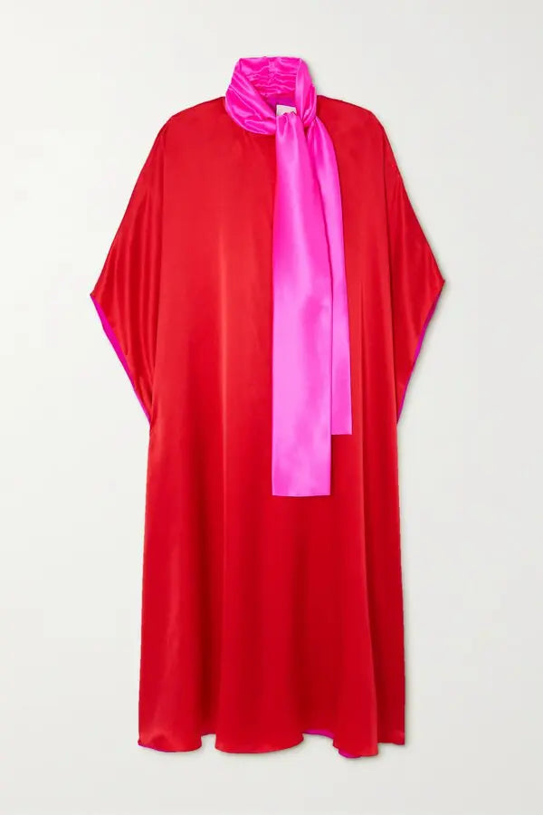 Red and magenta silk satin midi dress with matching accessories — Halpern | Endless UAE