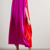 Red and magenta silk satin midi dress with matching accessories — Halpern | Endless UAE
