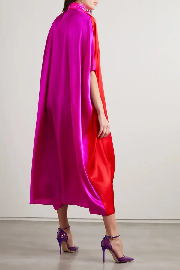 Red and magenta silk satin midi dress with matching accessories — Halpern | Endless UAE