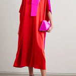 Red and magenta silk satin midi dress with matching accessories — Halpern | Endless UAE