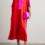 Red and magenta silk satin midi dress with matching accessories — Halpern | Endless UAE