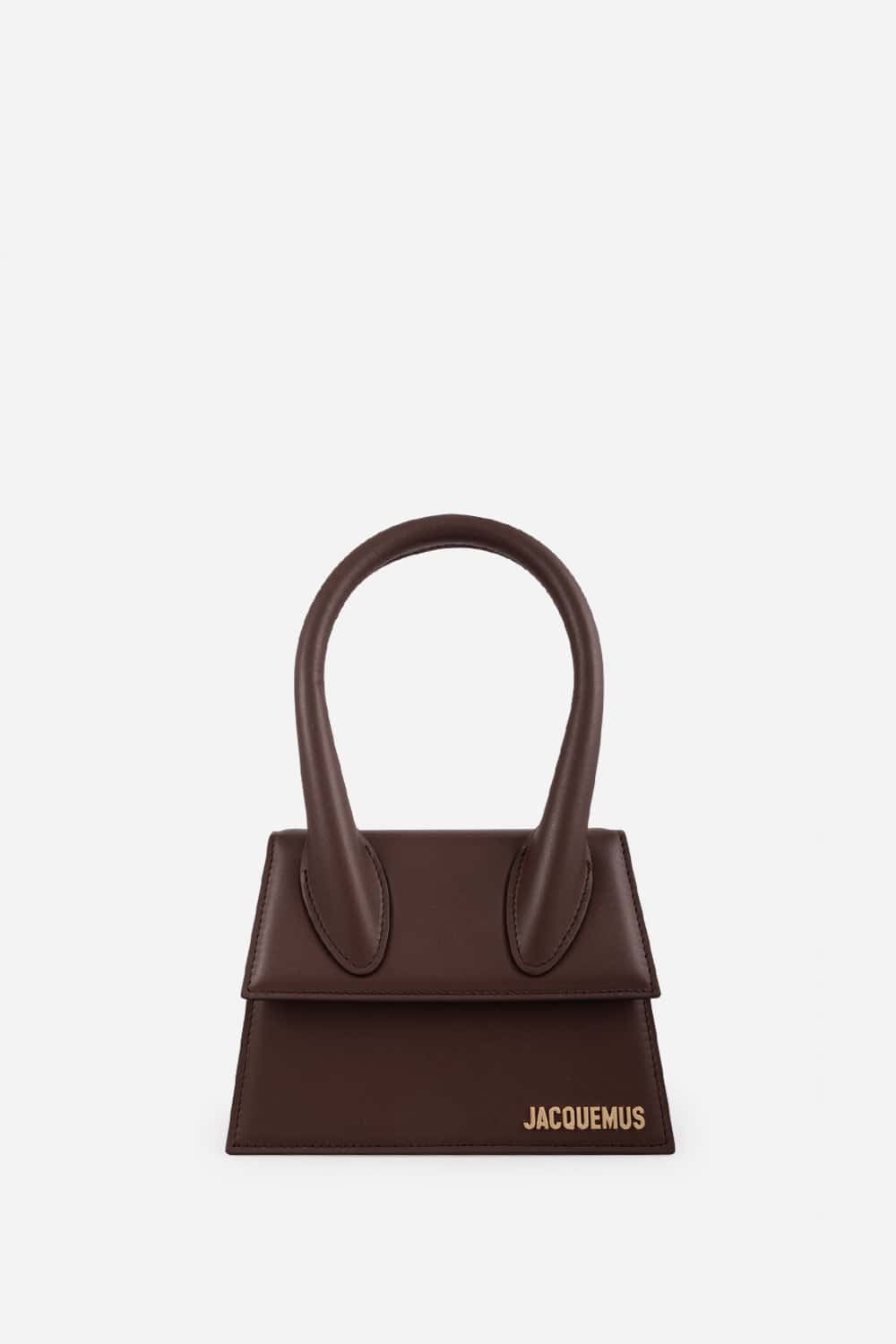 Brown leather mini tote bag with distinctive curved handles and gold Jacquemus logo — Jacquemus | Endless UAE