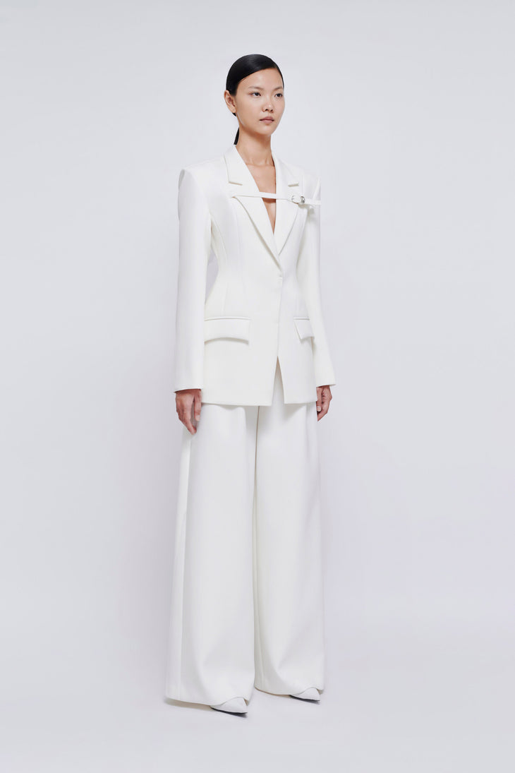 Elegant white blazer and wide-leg trousers co-ord set with structured shoulders and tailored silhouette — Chats By C.Dam | Endless UAE