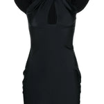 Black twisted cut-out mini dress with draped cap sleeves and fitted silhouette — Coperni | Endless UAE