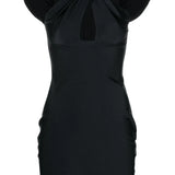 Black twisted cut-out mini dress with draped cap sleeves and fitted silhouette — Coperni | Endless UAE