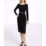 Black long-sleeve bodycon dress with leather belt detail and midi length — Fendi | Endless UAE