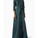 Emerald green belted shirt dress with floral embellishment detail — Teri Jon | Endless UAE