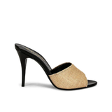 Beige canvas LA 16 mules with black leather trim and heel — Yves Saint Laurent | Endless UAE
