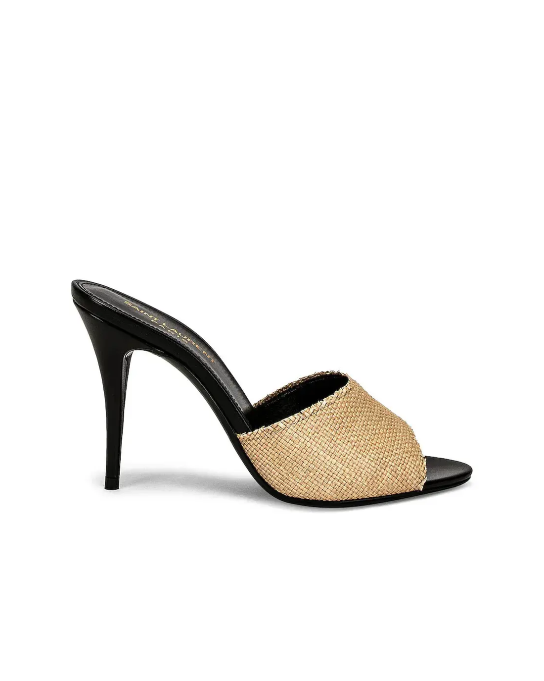 Beige canvas LA 16 mules with black leather trim and heel — Yves Saint Laurent | Endless UAE