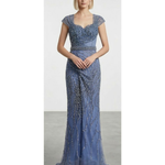 Periwinkle embellished evening gown with cap sleeves and beaded details — Mambo Couture | Endless UAE