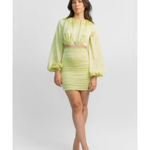 Lime green Coco Mini dress with puffed sleeves and ruched skirt — Finders Keepers | Endless UAE