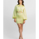 Lime green Coco Mini dress with puffed sleeves and ruched skirt — Finders Keepers | Endless UAE