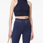 Navy sleeveless turtleneck crop top with textured knit — Elisabetta Franchi | Endless UAE