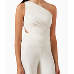 Ivory one-shoulder draped bra top with ruched detailing and cutout side — Norma Kamali | Endless UAE