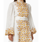 Meadow Long Sleeve Mini Dress in cream with yellow floral print and white belt — Keepsake The Label | Endless UAE