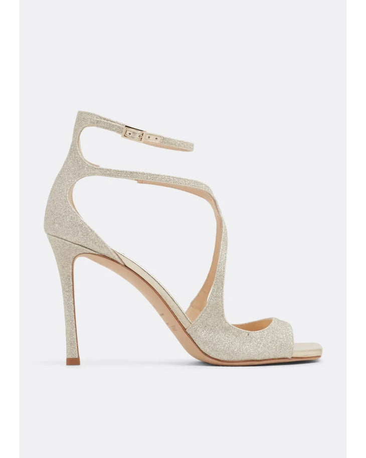 Gold glitter strappy high heel sandals with ankle strap and peep toe — Jimmy Choo | Endless UAE