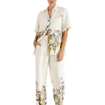 Celeste cream shirt and pants set with blue and gold floral print — Pasduchas | Endless UAE