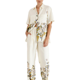 Celeste cream shirt and pants set with blue and gold floral print — Pasduchas | Endless UAE