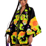 Pansies Fully Embroidered Linen Caftan Mini