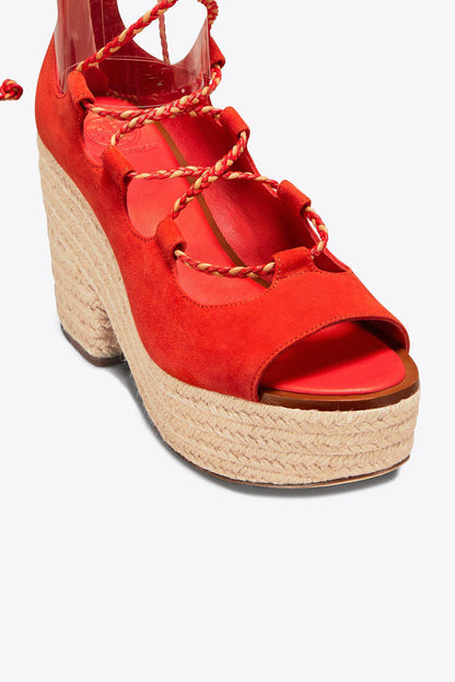 Positano Suede Lace Up Espadrille Platform Sandals