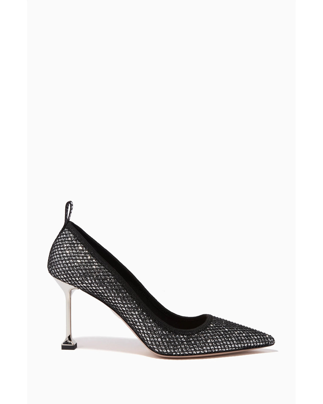Black glitter mesh pointed-toe pumps with sculptural heel — Miu Miu | Endless UAE