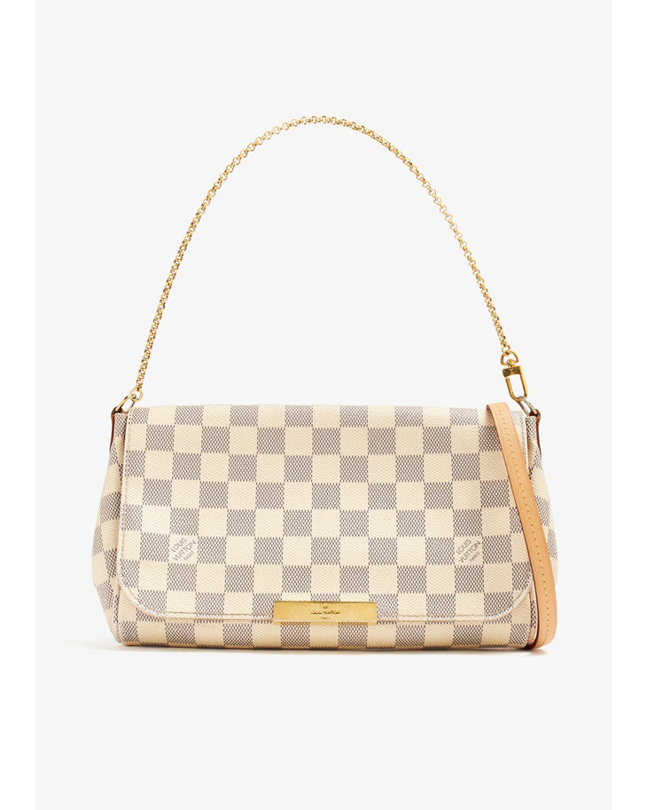 Louis Vuitton Damier Azur canvas crossbody bag with gold chain strap and vachetta leather trim — Louis Vuitton | Endless UAE