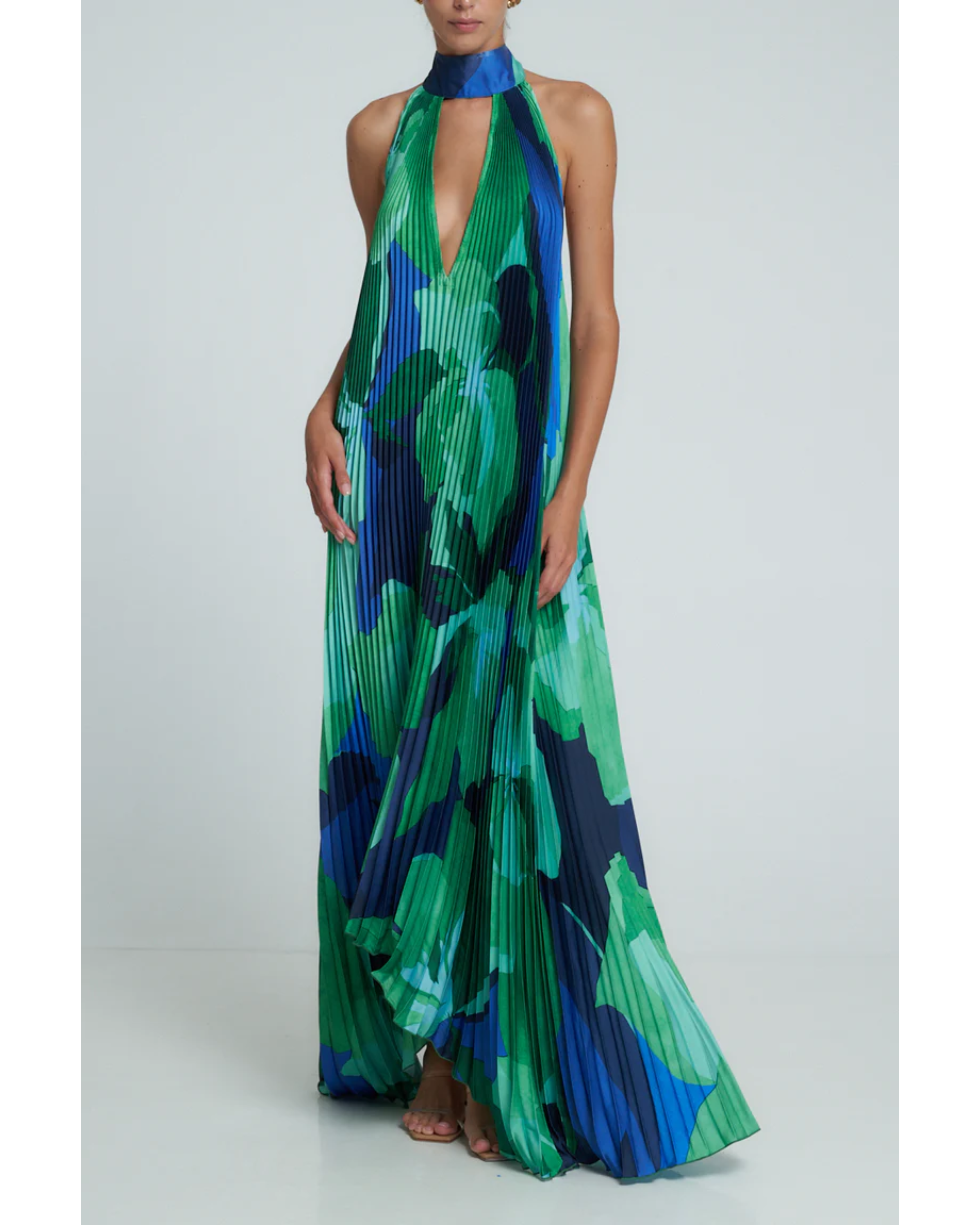 Opera Pleated Gown in green, navy and black with halter neckline — L'IDÉE | Endless UAE