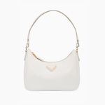 White Saffiano leather mini shoulder bag with triangular logo and gold hardware — Prada | Endless UAE