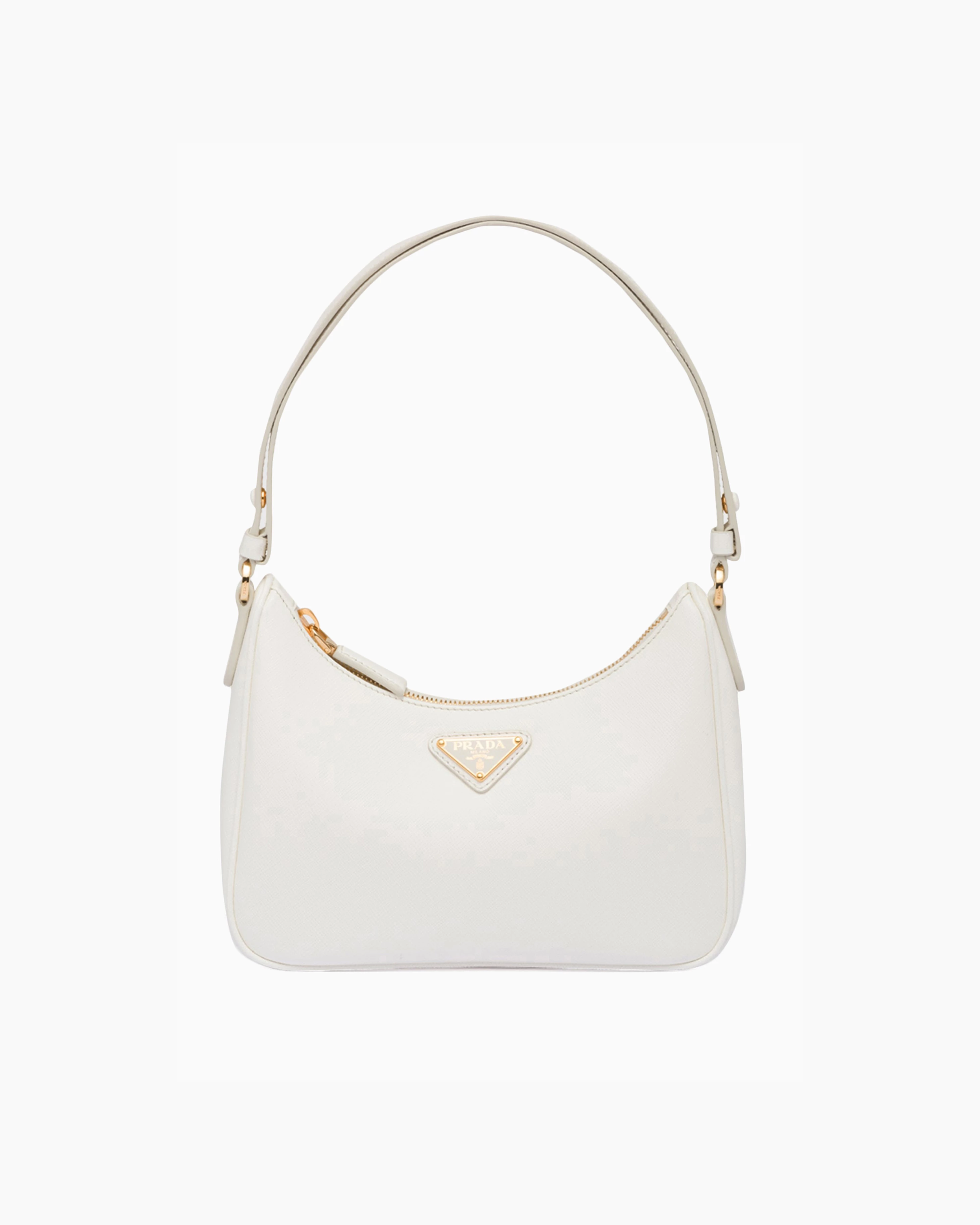 White Saffiano leather mini shoulder bag with triangular logo and gold hardware — Prada | Endless UAE
