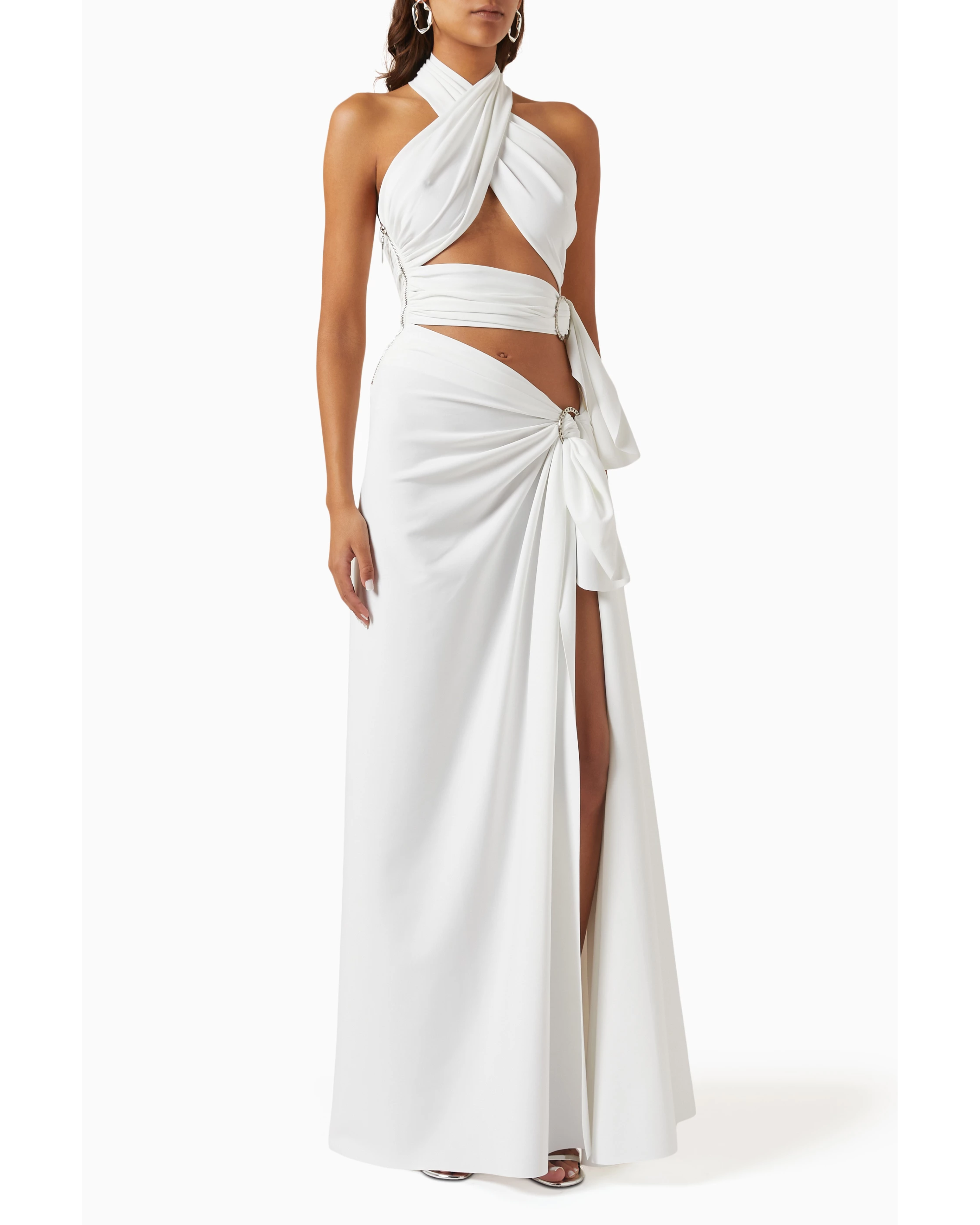 White halter maxi dress with cutout details and side slit — Bronx & Banco | Endless UAE