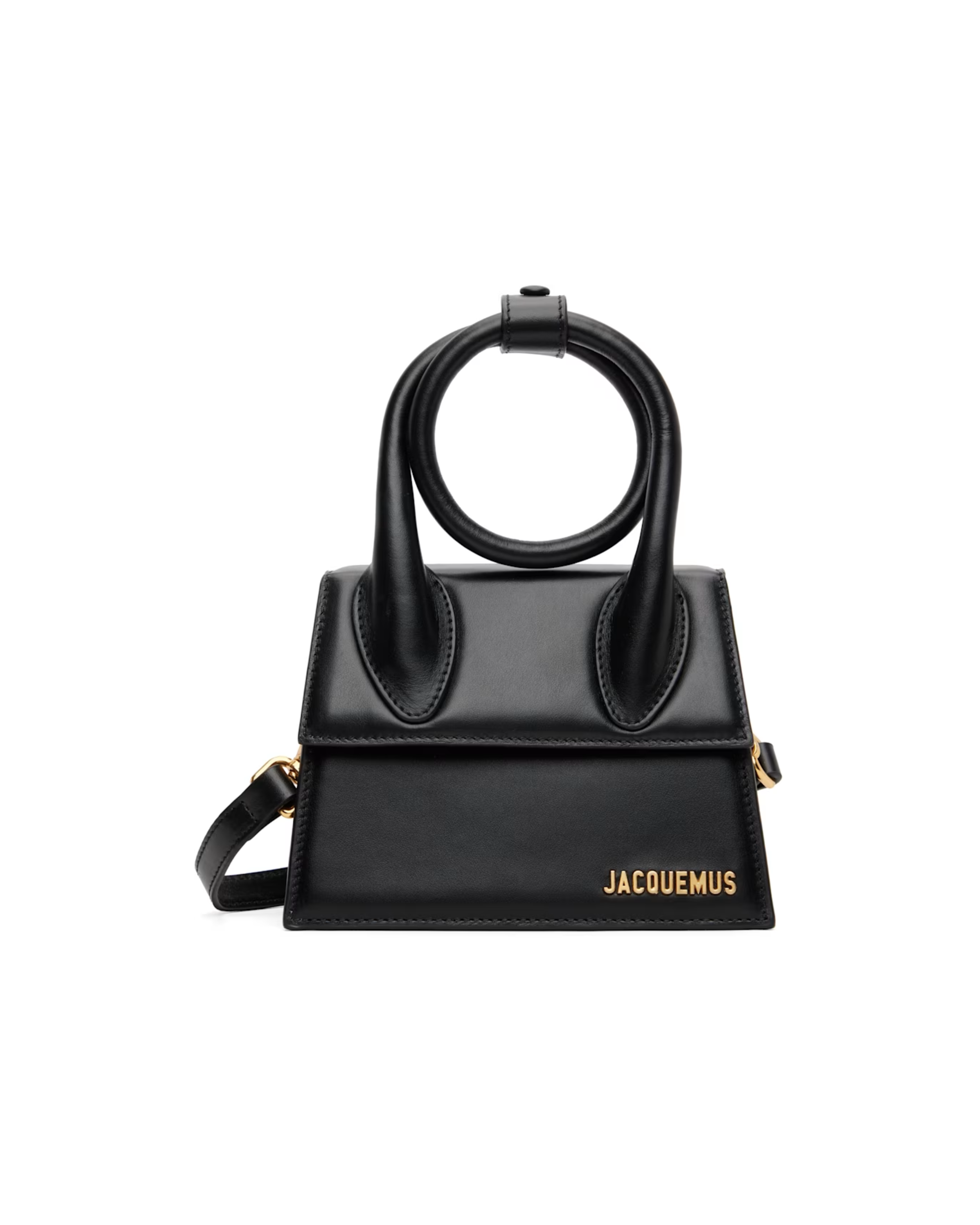 Black leather Knot Chiquito bag with curved handles and gold branding — Jacquemus | Endless UAE